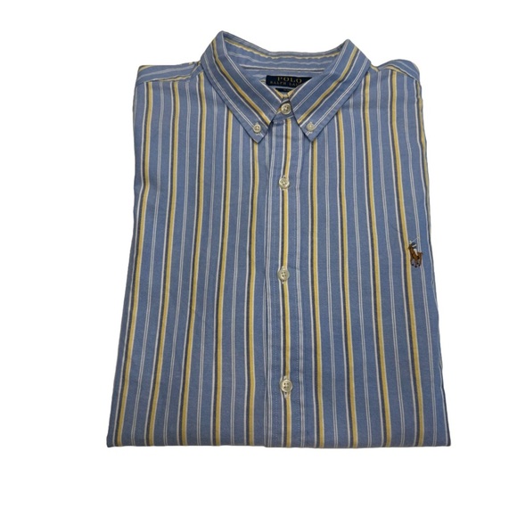 Polo Ralph Lauren Men Blue Striped Oxford Slim Fit Button Down Flesh Pony Sz XLT - Picture 1 of 12